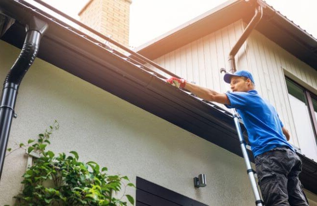 Sydney Gutter Guys technician carrying out gutter repairs in Blacktown Sydney Gutter Guys technician carrying out gutter repairs in Blacktown