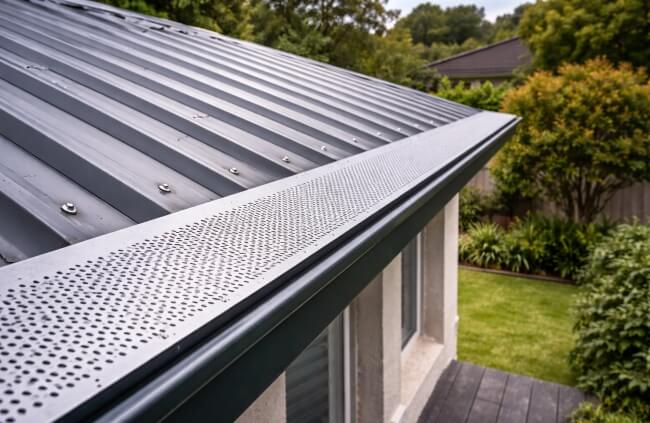 Metal gutter guard system installed on residential roof by Sydney Gutter Guys in Western Sydney.