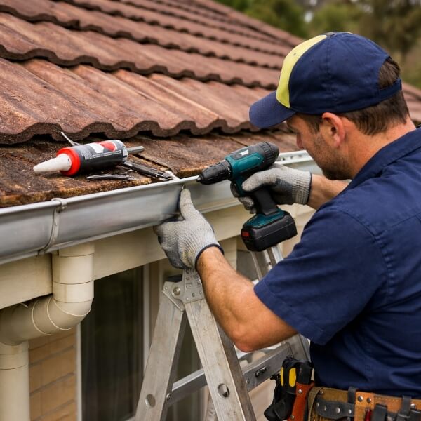 Sydney Gutter Guys carrying out gutter repair on a residential home in Western Sydney.